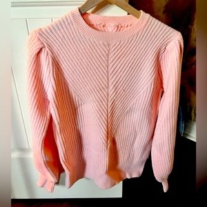 Pink- puffy shoulder sleeved sweater